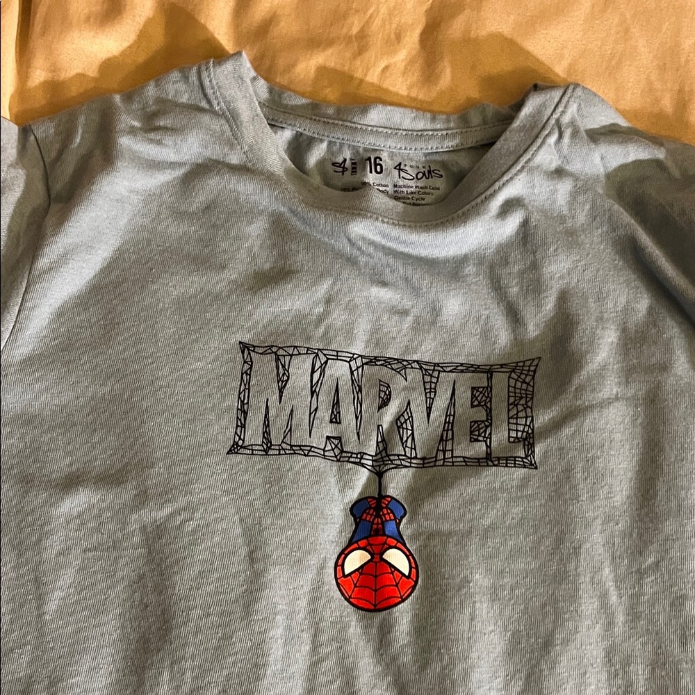 Marvel Light Blue Short Sleeve Spider-Man Hanging Graphic Tee